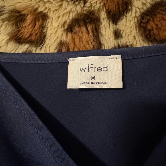 Aritzia Wilfred Navy Blue V-Neck Slip Midi Satin Dress - Picture 2 of 4